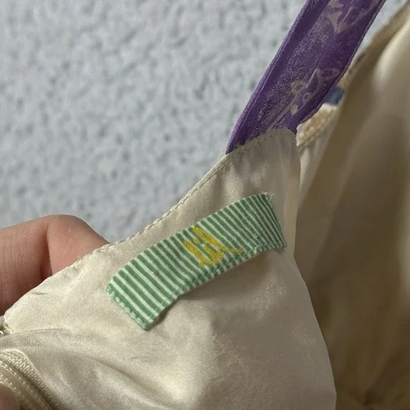 Anthropologie x Lil 100% Silk, Ivory and Purple Floral Dress, Size‎ 2-4 - Picture 12 of 13